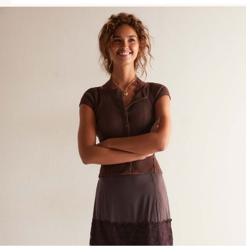 FREE PEOPLE MOST WANTED CARDI CHOCOLATE - Picture 2 of 5